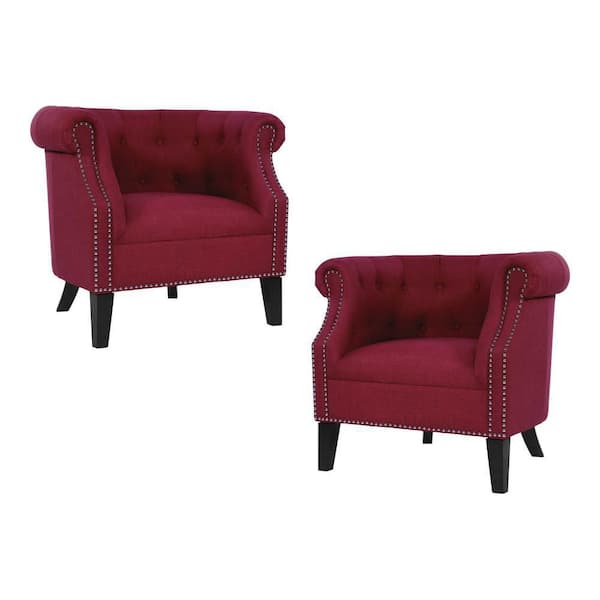 EVERGLADE HOME Carmen Red Textured Upholstery Tufted Barrel Back Accent Chair (Set of 2)
