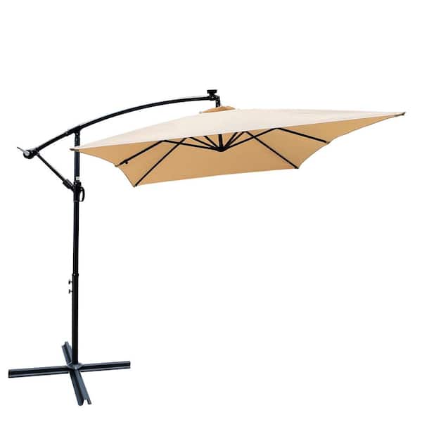 Unbranded 10 ft. Metal Cantilever Solar LED Outdoor Patio Umbrella in Tan