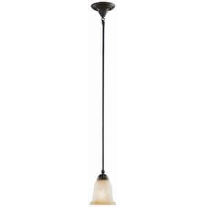 6 in. W x 43 in. H Rustic Iron Mini Brown/Tan Pendant with Frosted White Glass Shade