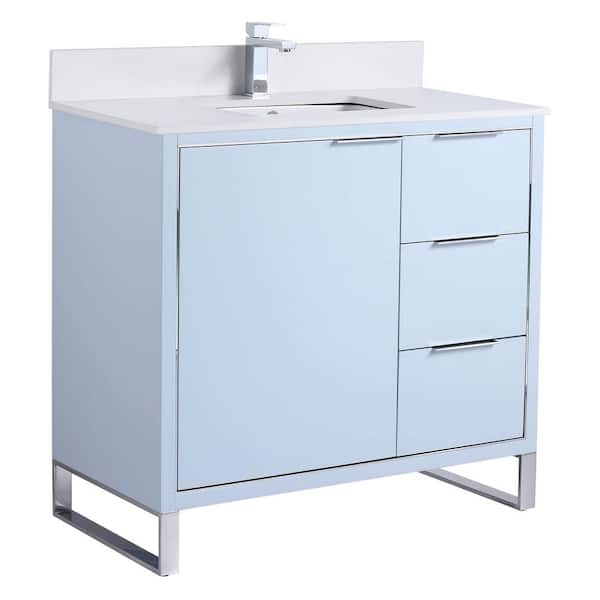 FINE FIXTURES Opulence 36 in. W x 18 in. D x 33.5 in H. Bath Vanity in Pastel Blue with White Single sink Top