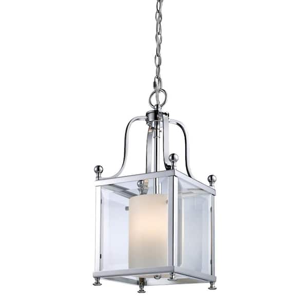 Unbranded Fairview 60-Watt 3 Light Chrome Shaded Pendant Light With Clear Beveled and Matte Opal Glass Shade With No Bulb Included