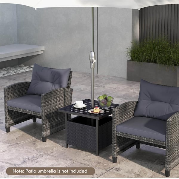 costway rattan wicker umbrella patio side table Outdoor Patio Rattan Wicker Steel Side Deck Table-Black