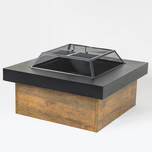 36 Inch Black & Brown Iron Round Wood-burning Fire Pit Table