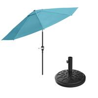 Pure Garden 10 ft. Outdoor Market Tilting Patio Umbrella with Base in Blue 50-100-BB