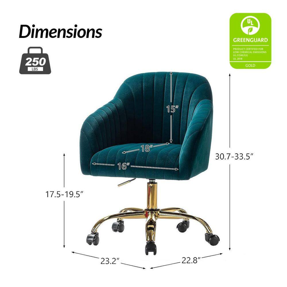 Teal Velvet Swivel Task Chair with Gold Metal Base