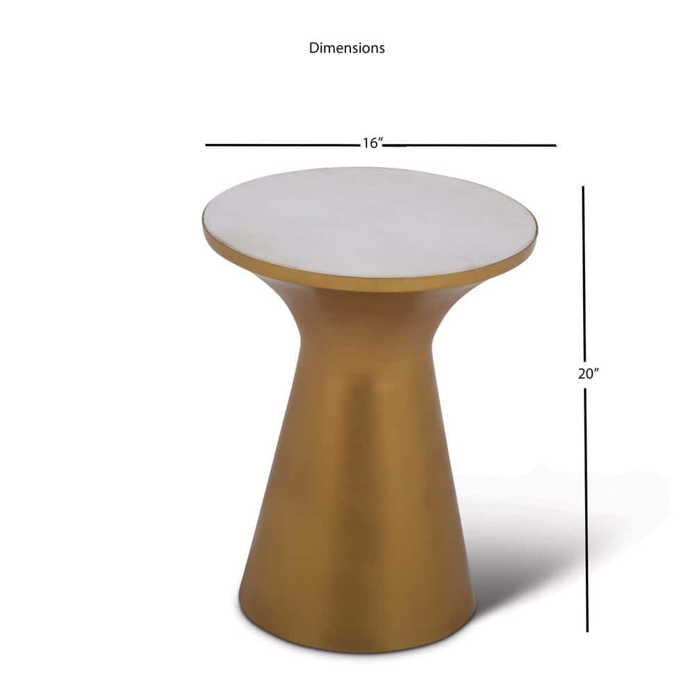Jaipur 16" Round Gold Metal and Marble End Table