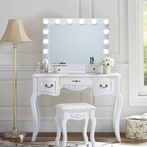 31 in. W x 25 in. H Rectangle Tabletop Framed Desktop Bathroom Vanity Mirror with 14 Dimmable Vanity Lights