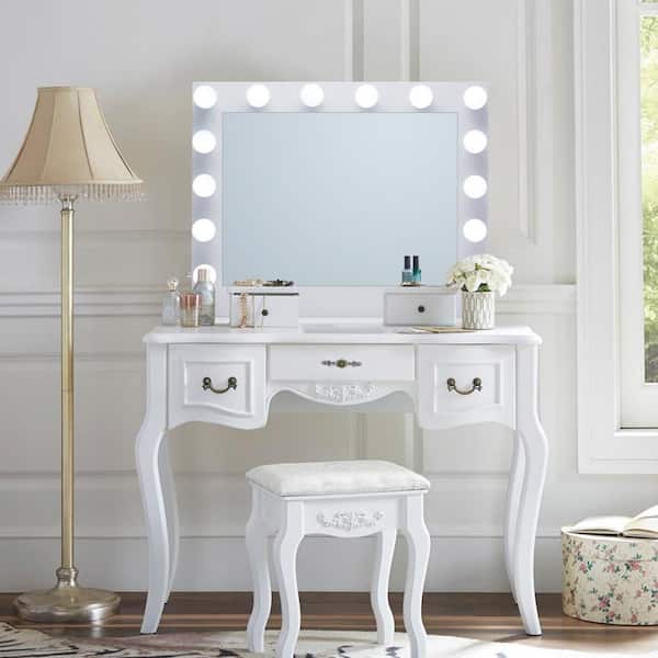 Merra 31 in. W x 25 in. H Rectangle Tabletop Framed Desktop Bathroom Vanity Mirror with 14 Dimmable Vanity Lights