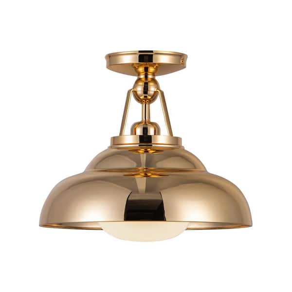 ALORA Palmetto 12 in. 1 Light 60-Watt Polished Brass/Glossy Opal Semi-Flush Mount