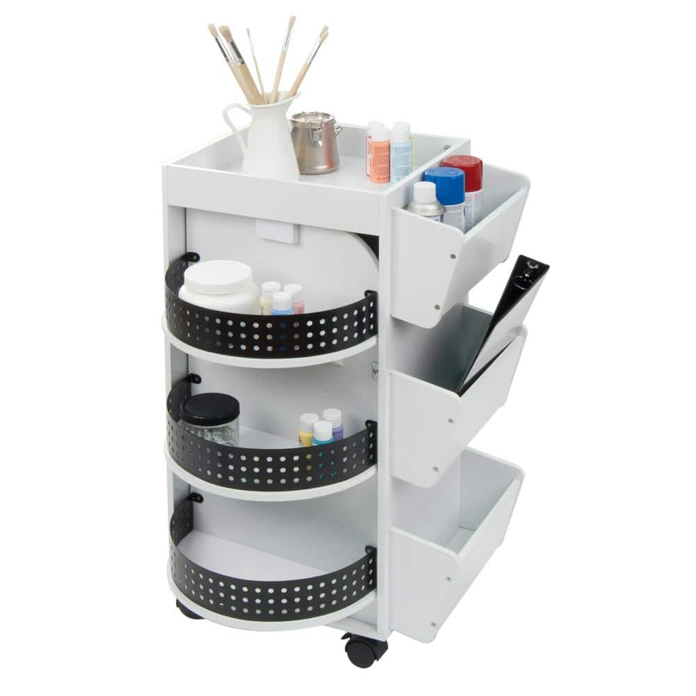 White and Black Swivel Organizer Cart with Shelves