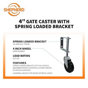 4 in. Black Hard Rubber and Steel Swivel Gate Caster with Adjustable Spring Bracket and 125 lb. Load Rating