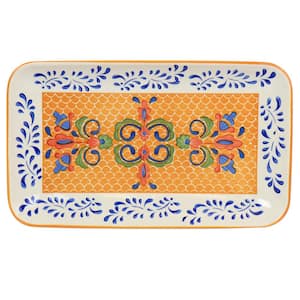 8.5 in. x 1.5 in. x 14.8 in. Rectangular Orange Hand Painted Tierra Stoneware Serving Platter