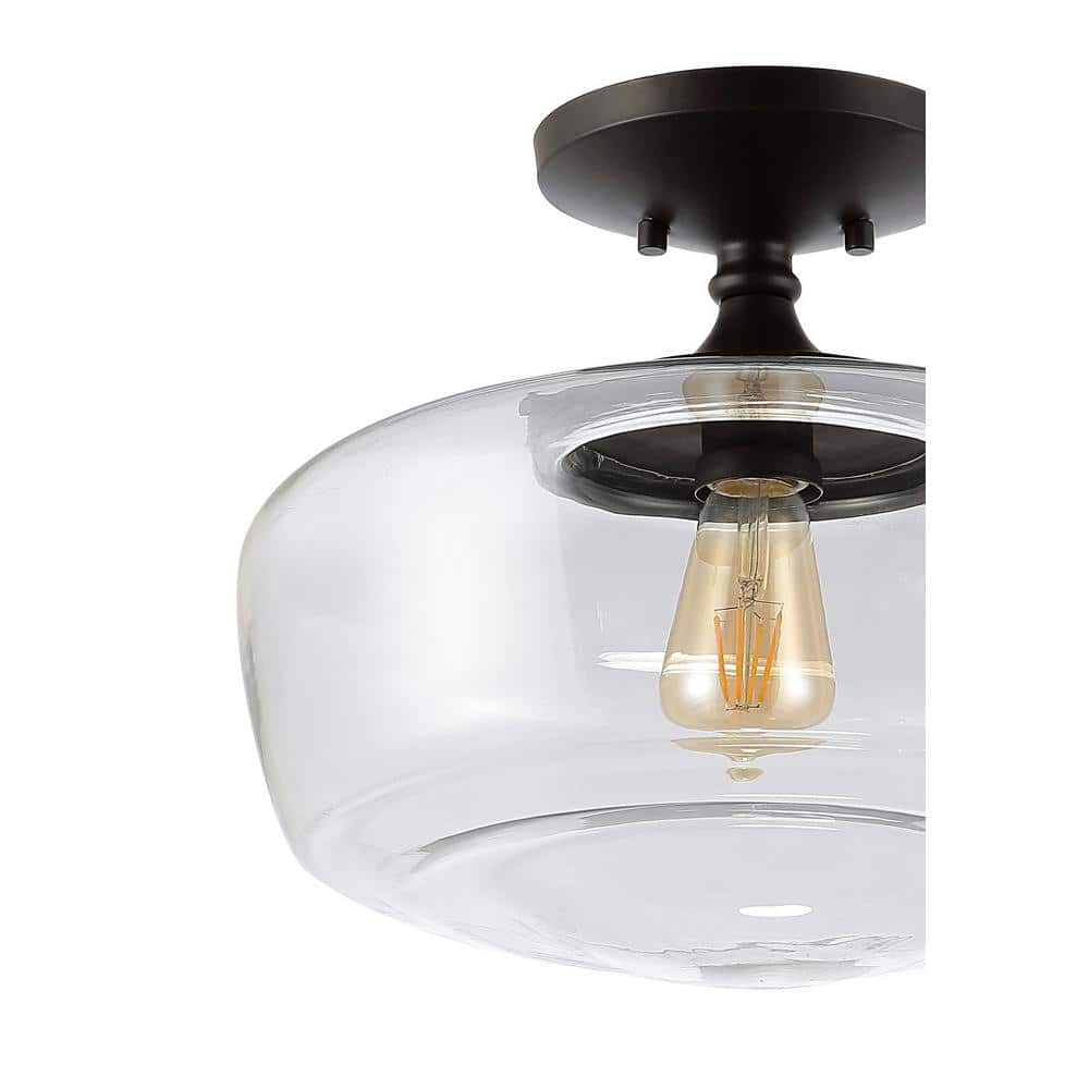 Marfa 17" Glass & Bronze Farmhouse LED Ceiling Light