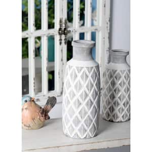 16 in. Gray Ceramic Decorative Vase with Diamond Pattern