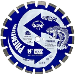 14 in. Premium Segmented Laser Welded Angle Drop Diamond Blade with Cooling U Gullets for Asphalt and Green Concrete