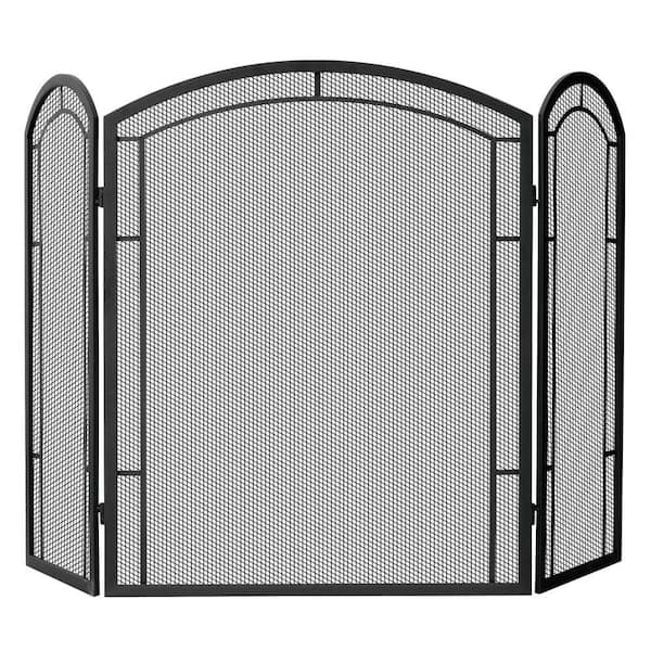 UniFlame Black Wrought Iron 48 in. W 3-Panel Fireplace Screen with Heavy Guage Mesh