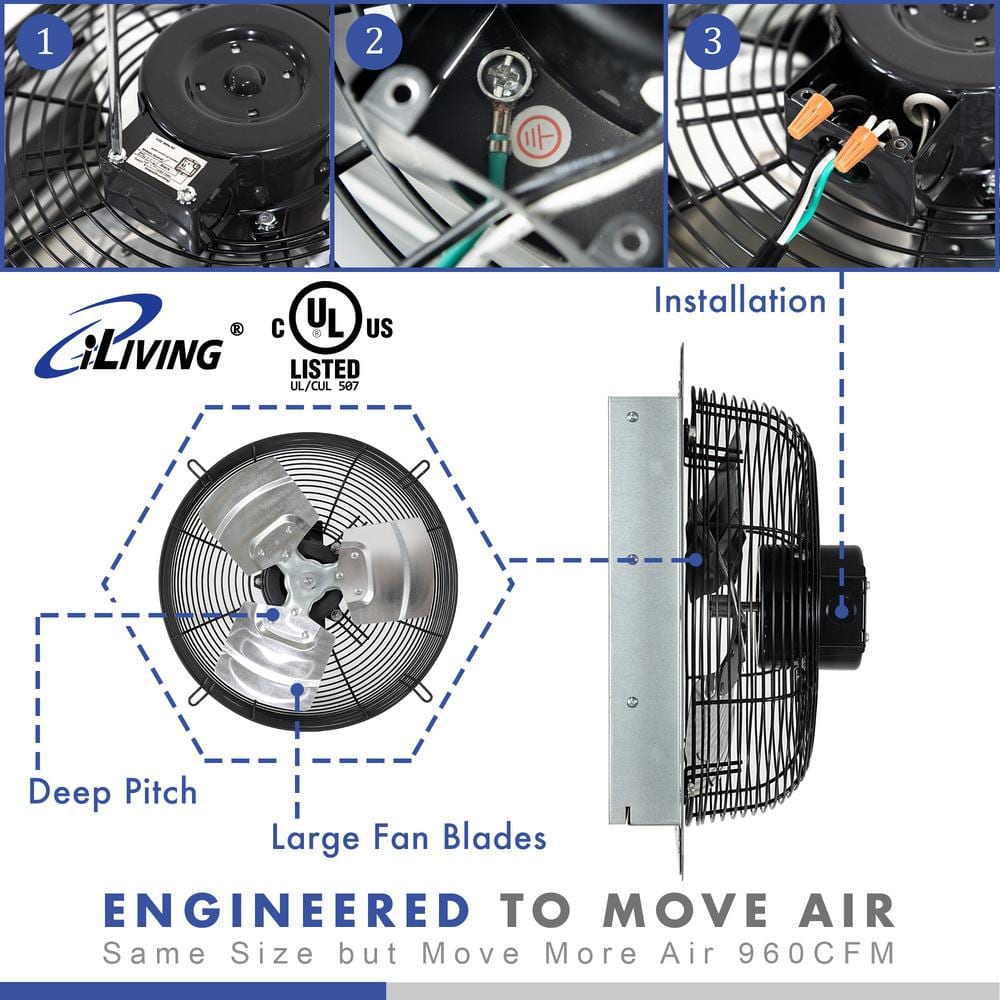 12" Silver Wall Mounted Shutter Exhaust Fan with Thermospeed Controller