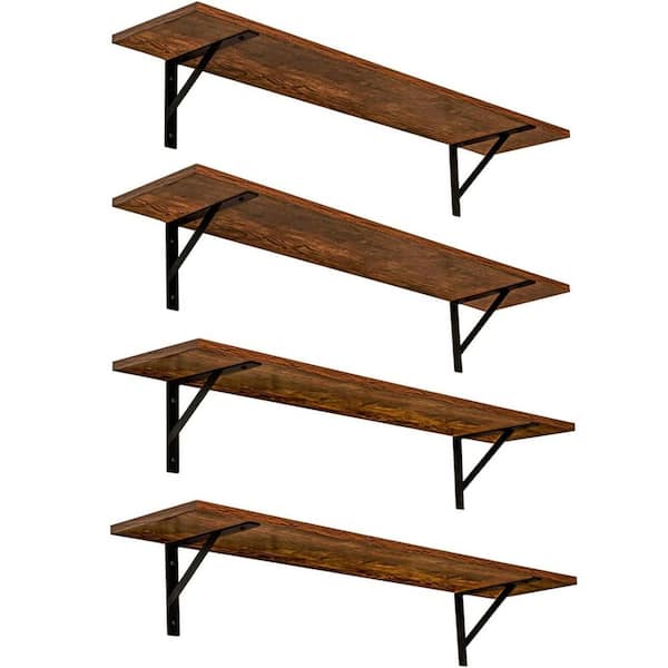 Unbranded 39.4 in. W x 7.9 in. D Dark Brown Floating Shelves Decorative Wall Shelf (Set of 4)