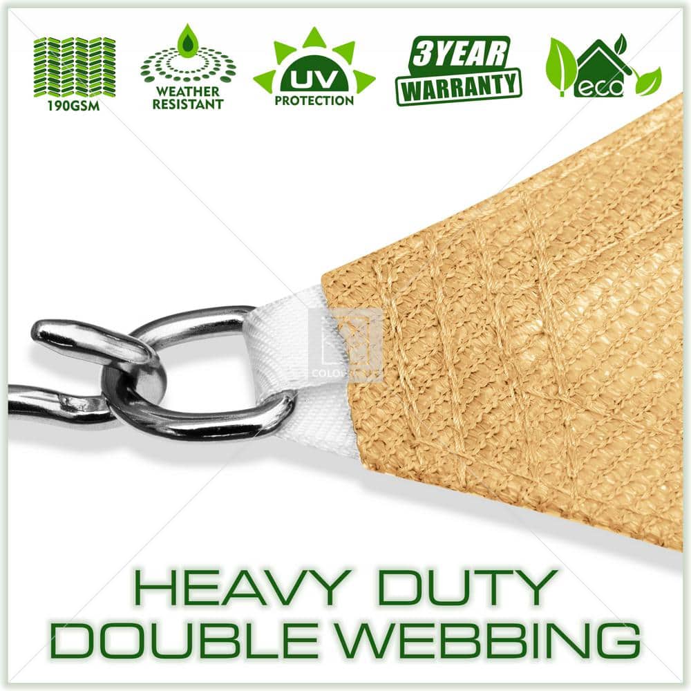 Sand Beige 14' x 18' HDPE Patio Shade Sail with Stainless Steel D-Rings