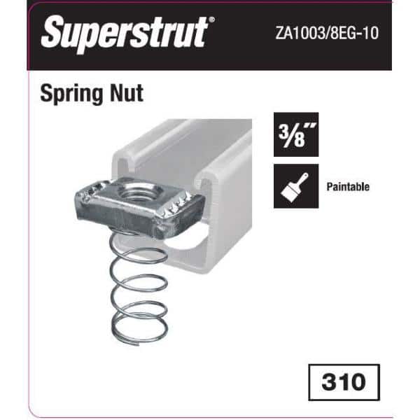 Steel Channel Springless Nut 3/8" Electro Galvanized Finish 5YE29 Qty 50