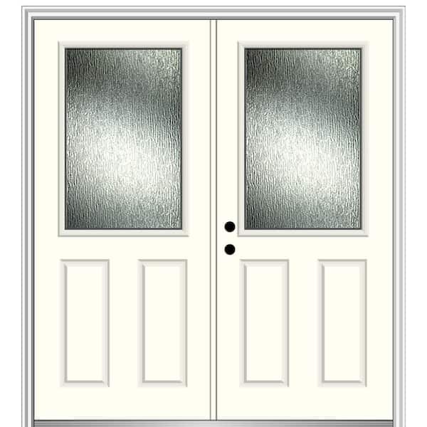 MMI Door Rain Glass 64 in. x 80 in. Right-Hand Inswing 1/2 Lite 2-Panel Painted Alabaster Prehung Front Door on 4-9/16 in. Frame