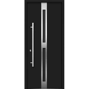36 in. x 80 in. Right-Hand/Inswing 2 Lites Tinted Glass Black Finished Steel Prehung Front Door with Handle