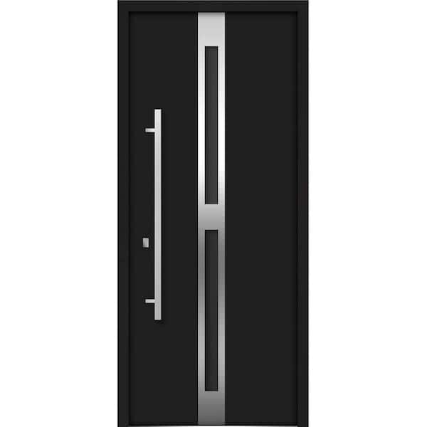VDOMDOORS 36 in. x 80 in. Right-Hand/Inswing 2 Lites Tinted Glass Black Finished Steel Prehung Front Door with Handle