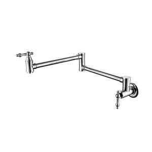 Double Handle Wall Mount Pot Filler Faucet in Brushed Chrome