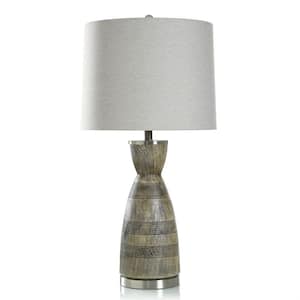 31.5 in. Brown Brushed, Brushed Nickel, Oatmeal Urn Task And Reading Table Lamp for Living Room with Beige Cotton Shade