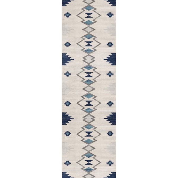 2 ft. x 3 ft. Blue and Beige Southwestern Non Skid Area Rug