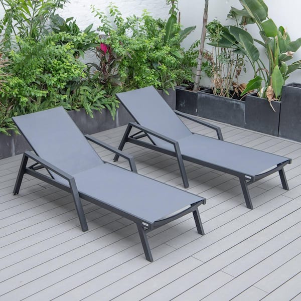 Leisuremod LeisureMod Marlin Modern Patio Chaise Lounge Arm Chair with Black Powder Coated Aluminum Frame in Dark Grey Set of 2