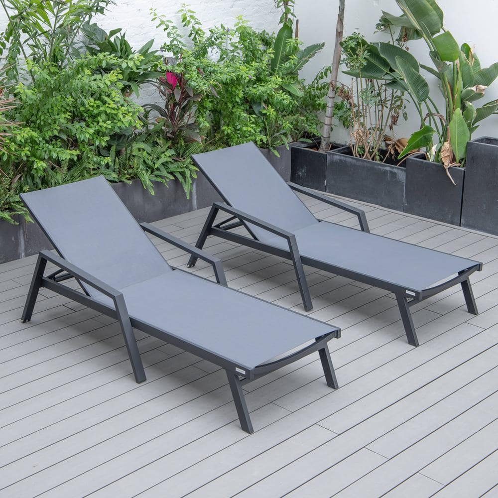 Modern Dark Grey Aluminum Patio Chaise Lounge Chair with Armrests