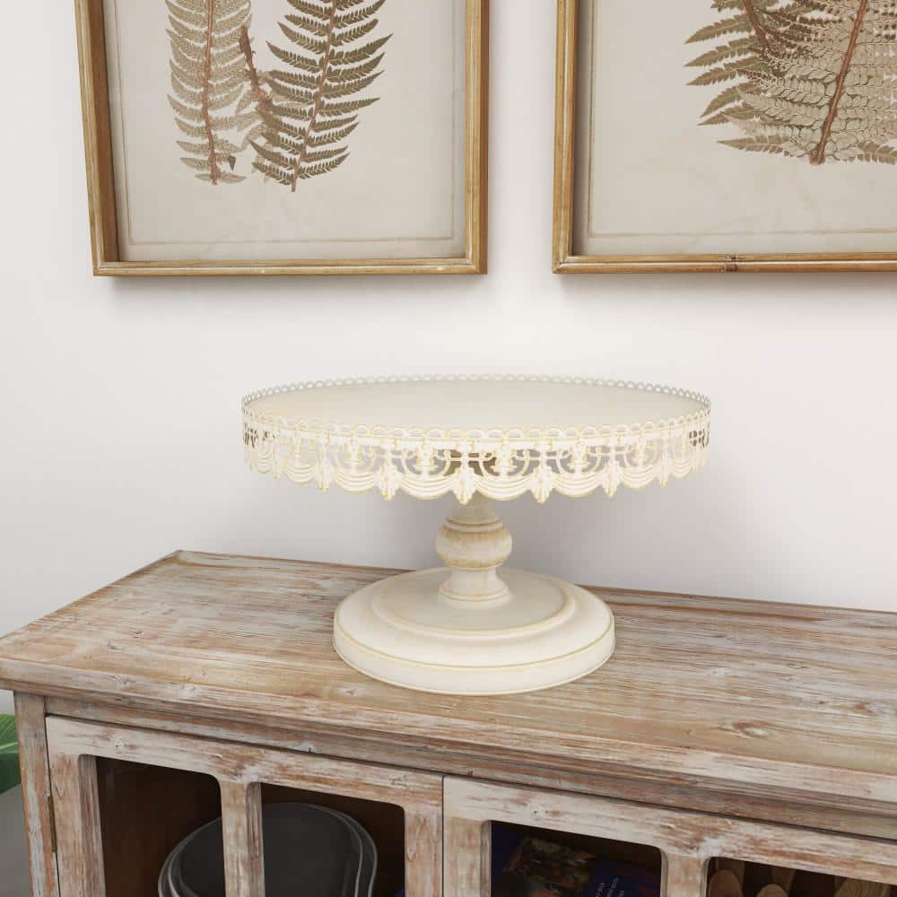 White Metal Pedestal Stand with Lace Edge, 16"