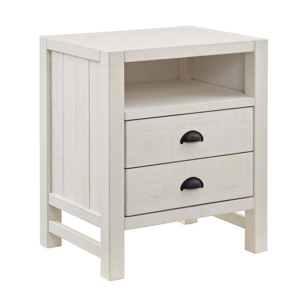 Arden 22" Driftwood White Pine 2-Drawer Nightstand with Open Shelf