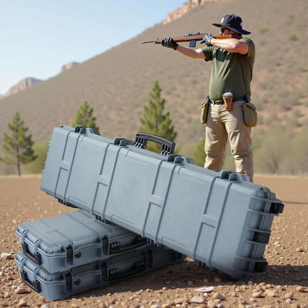 Hard Rifle Case, Grey, Lockable Rifle Case with Pre-cut Foams, 50 in. Movable Gun Storage with Wheels, IP67 Waterproof