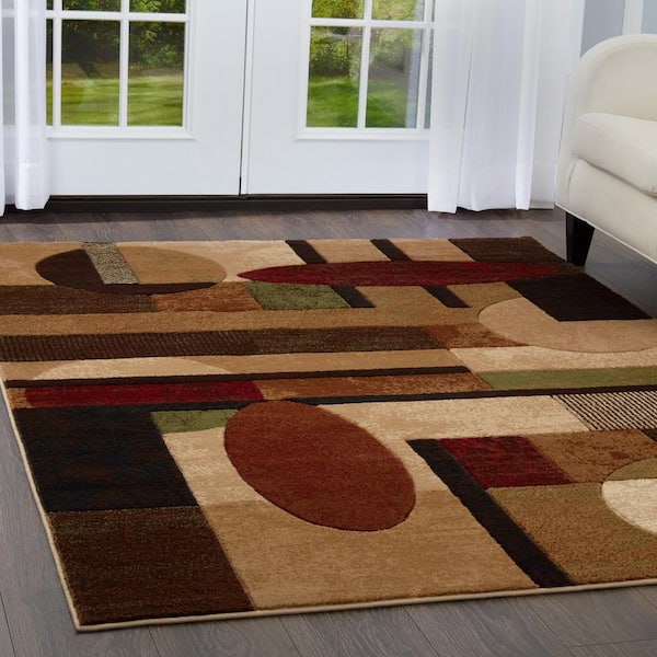 Tribeca Jasmine Brown/Red 7 ft. x 10 ft. Geometric Area Rug