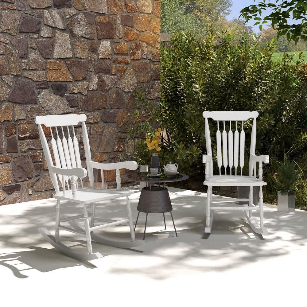 Wood Outdoor Rocking Chairs Set of 2,350 lbs. Capacity, Porch Rockers with 