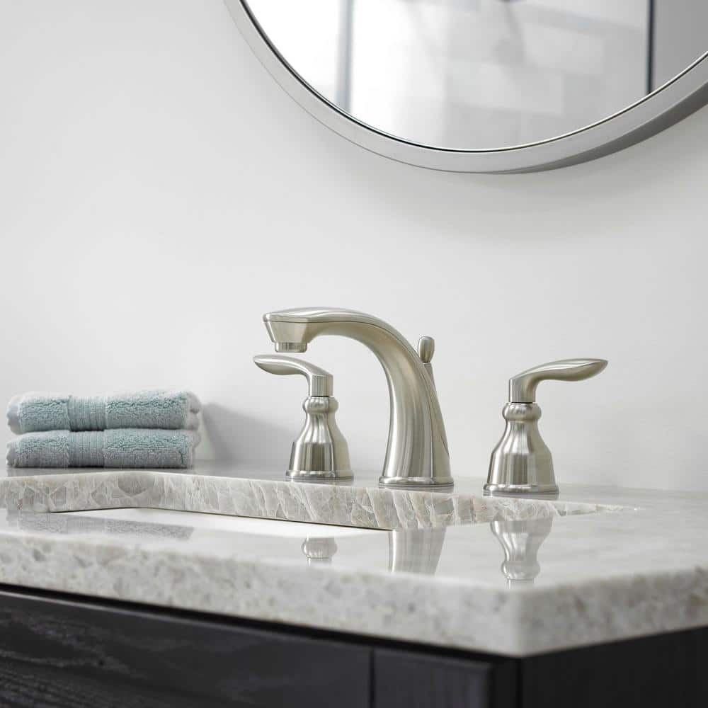 Avalon Brushed Nickel 8" Widespread Bathroom Faucet with Drain Assembly