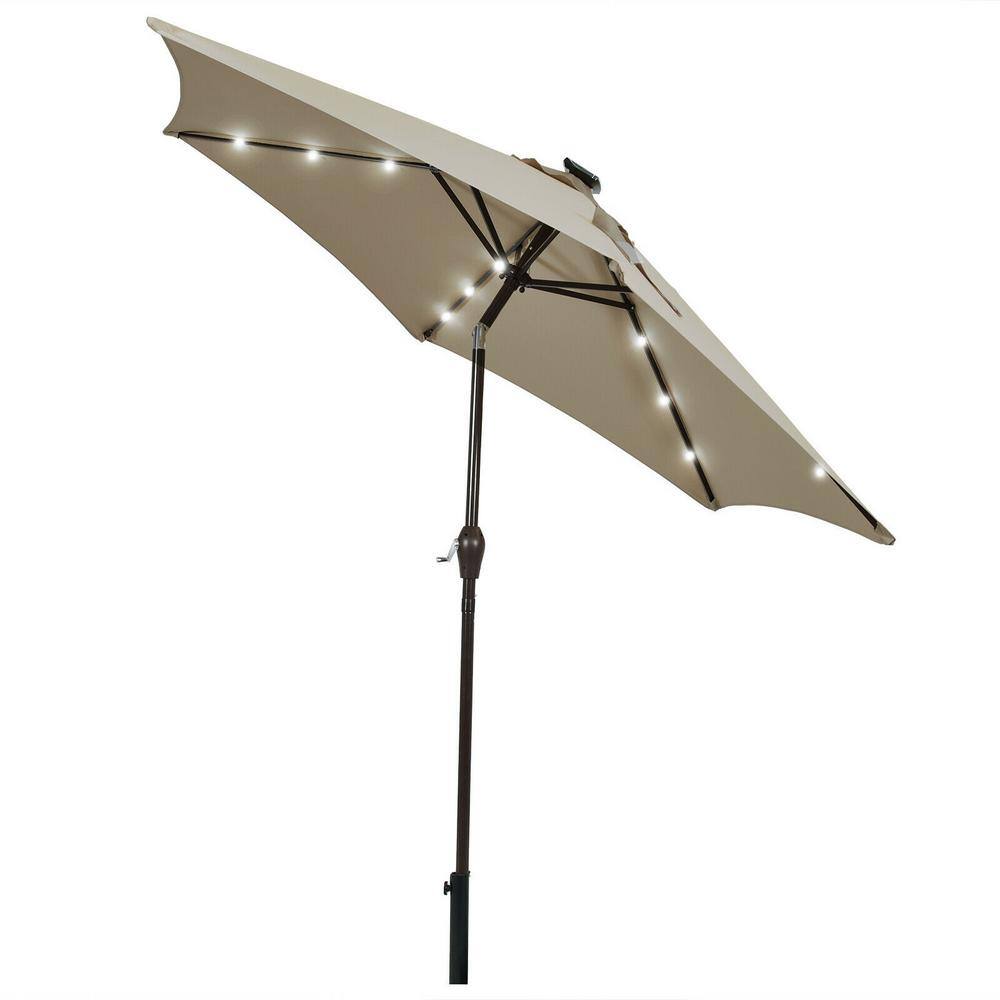 FORCLOVER 9 ft. Market Solar Patio Umbrella with LED Lights Crank Lift