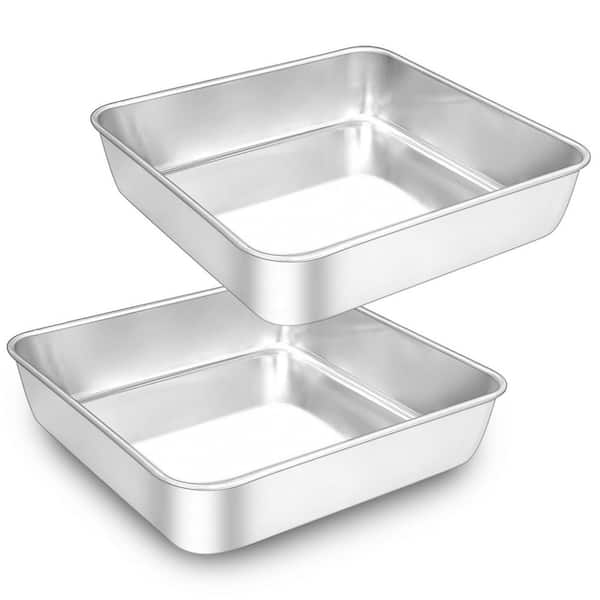 Stainless Steel Square Cake Pan 2-Cup Non-Coated Bakeware for Lasagna Brownies Casseroles Dishwasher Safe 2 Pack