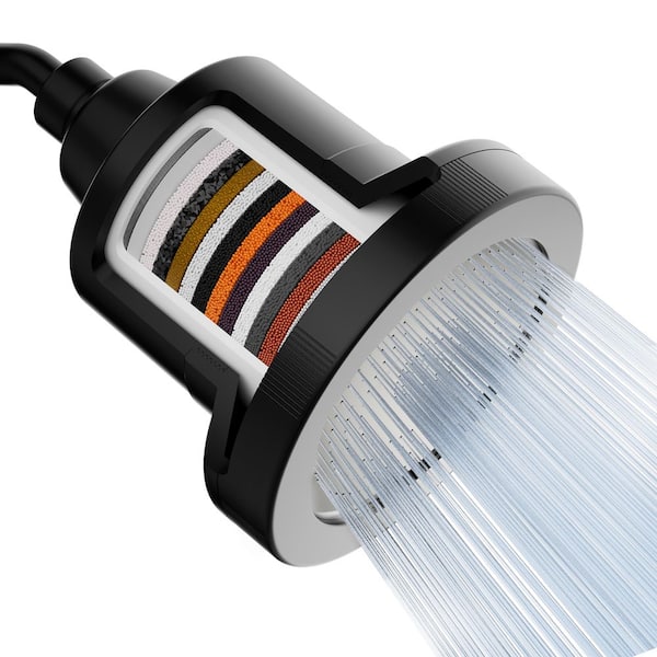 Water Softening 15 Stage GAC Filtered Shower Head with Replaceable Filter and High-Pressure Water in Matte Black Finish