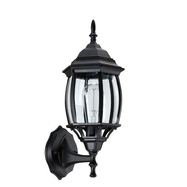 KA 1-Light 17 in. Matte Black Outdoor Hardwired Wall Lantern Sconce with No Blubs Included