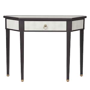 Shagreen 12 in. Ivory, Gray Shagreen, Espresso Brown, Antique Brass Half-Circle MDF Console Table