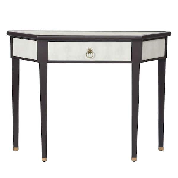 StyleCraft Shagreen 12 in. Ivory, Gray Shagreen, Espresso Brown, Antique Brass Half-Circle MDF Console Table
