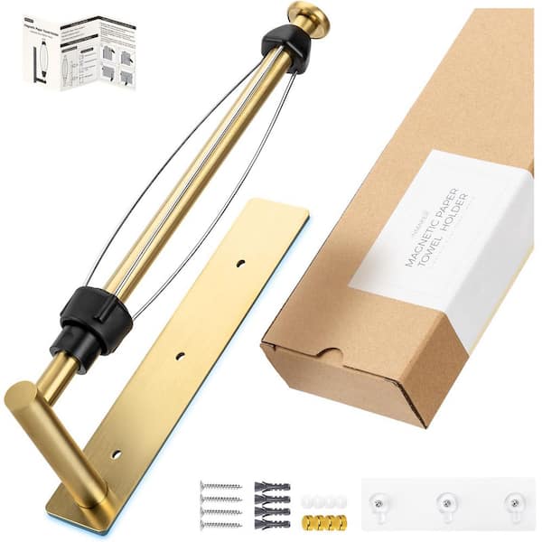 Magnetic Gold Paper Towel Holder Self Adhesive Wall Mount Strong Magnet Adjustable Damping for Kitchen Garage