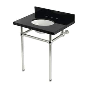 Templeton 30 in. Granite Console Sink Set with Brass Legs in Black Granite/Polished Nickel