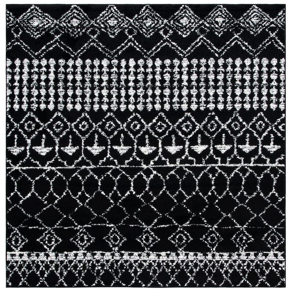 SAFAVIEH Tulum Black/Ivory 5 ft. x 5 ft. Square Moroccan Area Rug