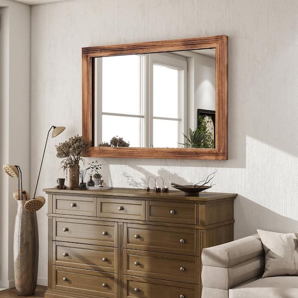 24 in. W x 36 in. H Rectangular Classic Brown Wooden Framed Bathroom Vanity Mirror Wall Mirror