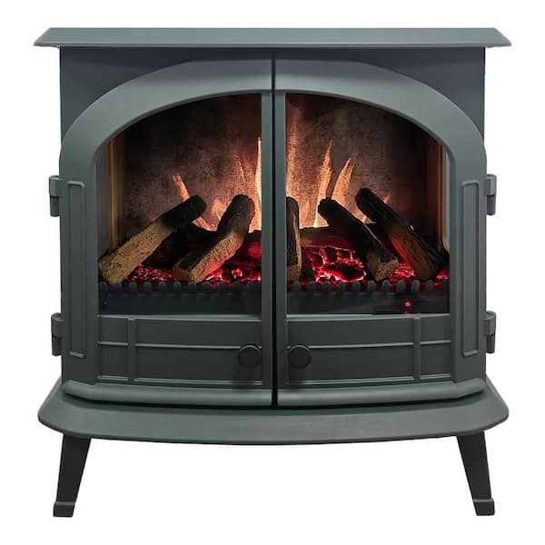 Harlowe 24 in. 1500-Watt Hunter Green Electric Stove Fan-Forced Heater with Thermostat, Remote, Wi-Fi for Living Room