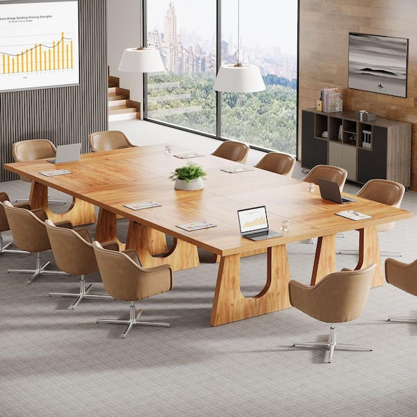 BYBLIGHT Capen 70.86 in. Rectangular Brown Wood Computer Desk Conference Table with U-Notch Hollow Cone Table Leg